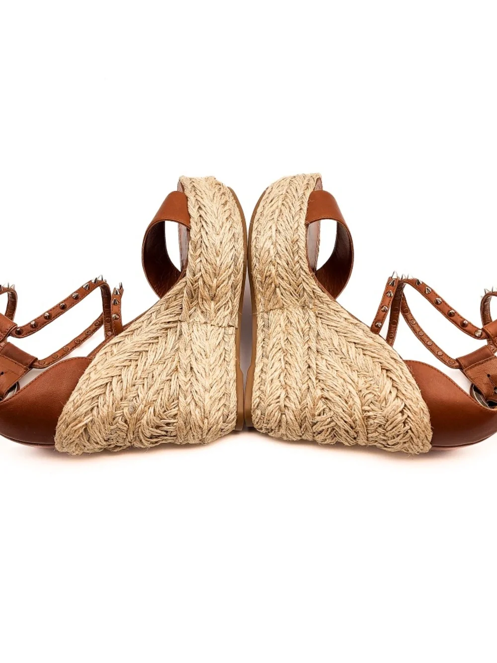 Christian Louboutin Spike Brown Leather Buckle Espadrille Platform Sandals EU 36 - Picture 5 of 8